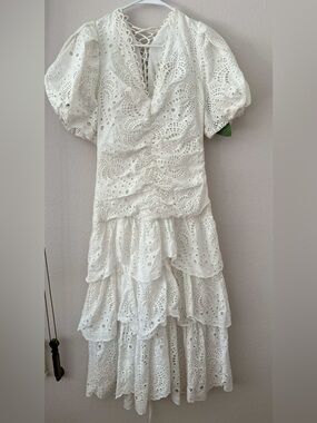FARM Rio | Dresses | Farm Rio Offwhite Textured Puff Sleeve Midi Dress Boho  | Poshmark